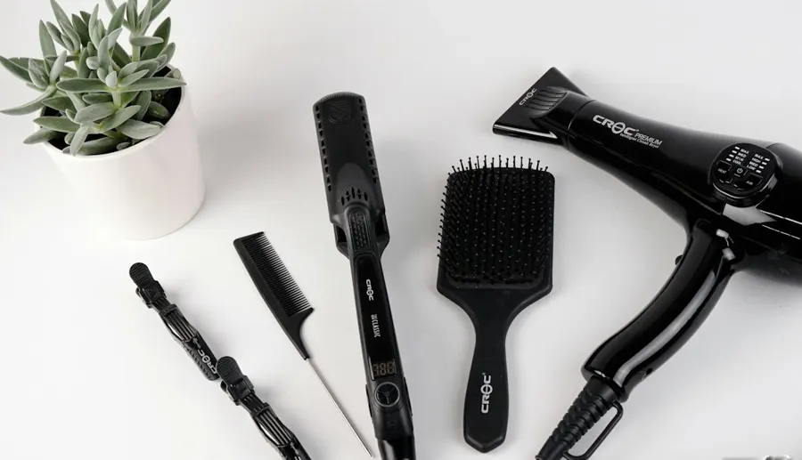Hair dryer, straightener and brushes